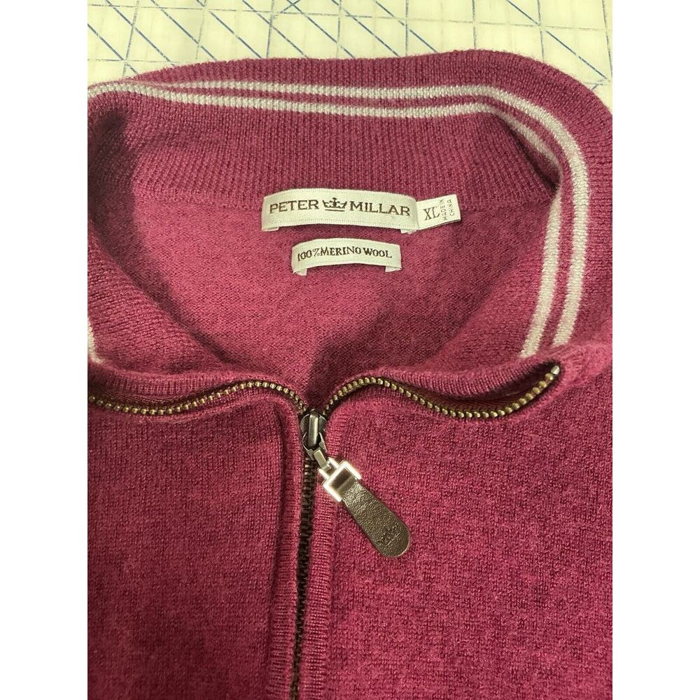 Peter Millar Men’s XLarge Golf Merino Wool Sweater‎ Quarter Zip Pullover Magenta